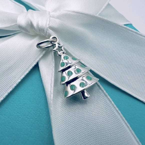 RARE Tiffany & Co. Christmas Tree Charm in Silver and Blue Enamel with Packaging - Picture 3 of 6
